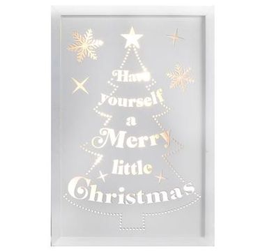 D&eacute;cor Lites Wooden LED Box White Merry Little Christmas 20cm x 30cm x 3cm 2 x AA Battery - L.E.D Lights